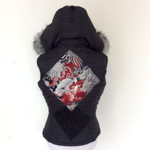 Black Leopard Dragon Faux Fur Vest Large